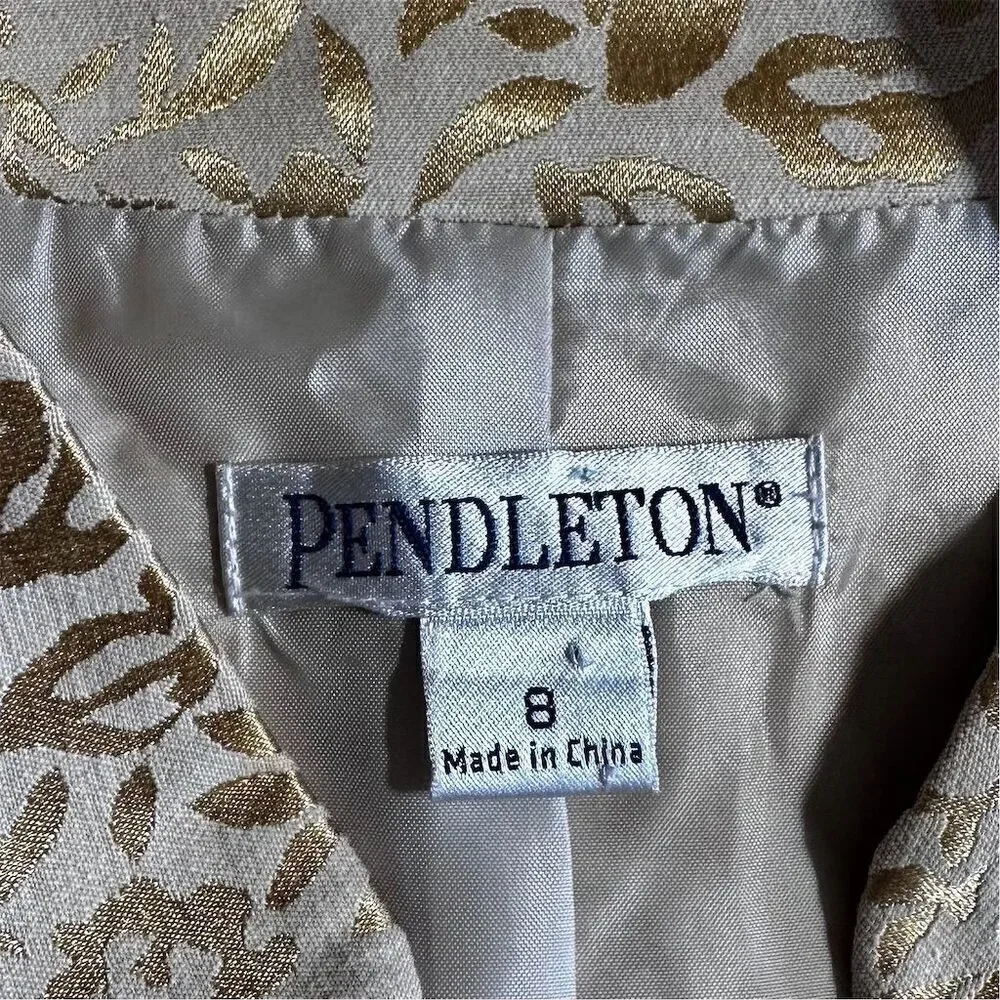 Pendleton Vintage 80's Gold Lame Cream Floral Long Overcoat Button Closure